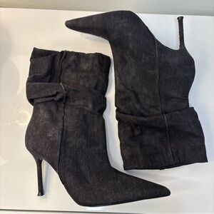 Zara black denim boots with heel, shoes